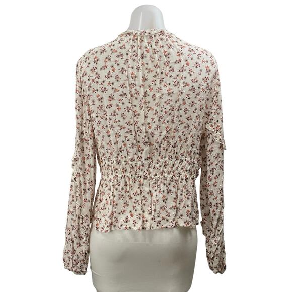 Blue Life Multicolor Floral Ruffle Tie Front Long Sleeve Peplum Blouse Top Sz M - Picture 4 of 5